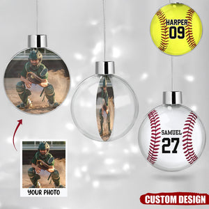 Personalized Softball / Baseball Player Photo Ball Bauble Christmas Ornament