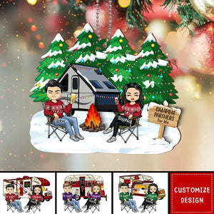 Personalized Camping Couple Christmas Hanging Wooden Ornament - 2024 New Release