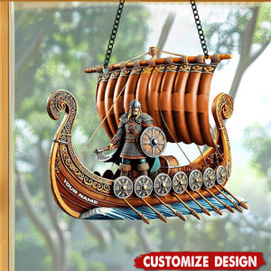 Personalized Viking Ship Suncatcher Ornament - Gift For History Enthusiasts