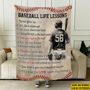 Personalized Baseball Boy Blanket, Baseball Life Lessons, Baseball Fleece Blanket - Gift For Male Baseball Lovers