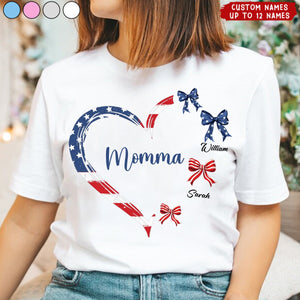 Proud American Grandma Mom Heart Bow Personalized Shirt