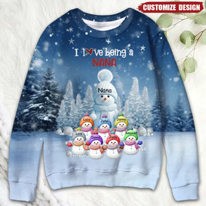 Christmas Blue Vibe Snowman Grandma Mom Colorful Kids Personalized Sweatshirt