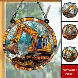 Excavator At Work Personalized Suncatcher Ornament