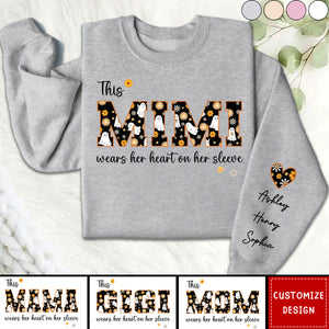 Halloween This Mama Wears Her Heart on Her Sleeve Personalized Sleeve Printed Sweatshirt