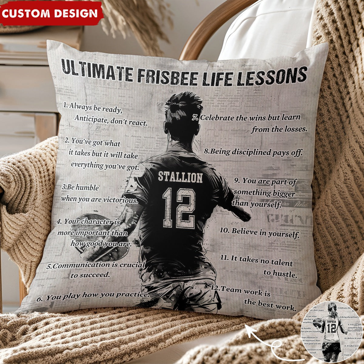 Personalized Ultimate Frisbee Life Lessons Pillow- Gift For Ultimate Frisbee Lovers