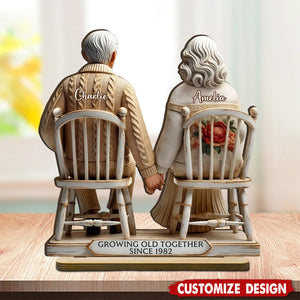 Old Couple Sitting Together Personalized Standing Wooden Plaque, Heartfelt Gift For Couple