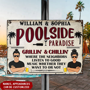 Bar & Grill Where The Neighbor - Swimming Pool Decor - Personalized Custom Classic Metal Signs