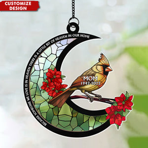 Personalized Memorial Cardinal Stained Glass Moon Sun Catcher Ornament