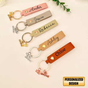 Personalized Name Leather Graduation Keychain