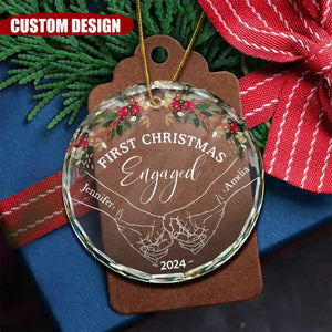 2024 New Release - Holding Hands First Christmas Couple - Personalized Circle Glass Ornament