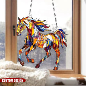 Personalized Horse Art Suncatcher Hanging Ornament, Gift For Horse Lovers