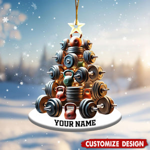 Personalized Dumbbell and Kettlebell Tree Christmas Ornament - Gift for Gym Lover-2024 New Release