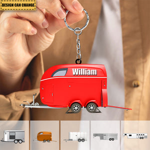 Personalized Horse Transport Trailer Keychain