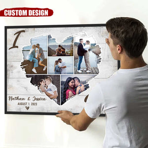 Personalized Couple Heart Shaped Photo Collage Poster, Anniversary Gift