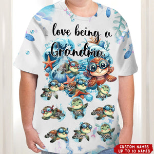 Turtle Grandma Ocean Heart Shape Personalized 3D T-shirt