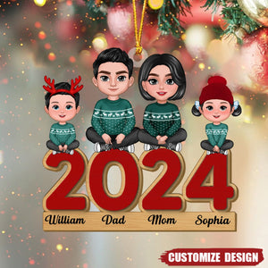 Family Sitting 2024 Christmas Personalized Wooden Ornament - 2024 New Release