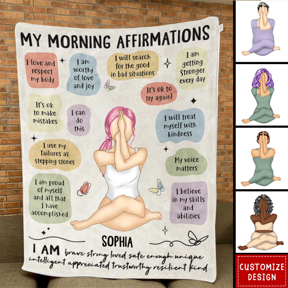 Yoga Girl Morning Affirmations - Gift For Yourself, Gift For Women - Personalized Fleece Blanket