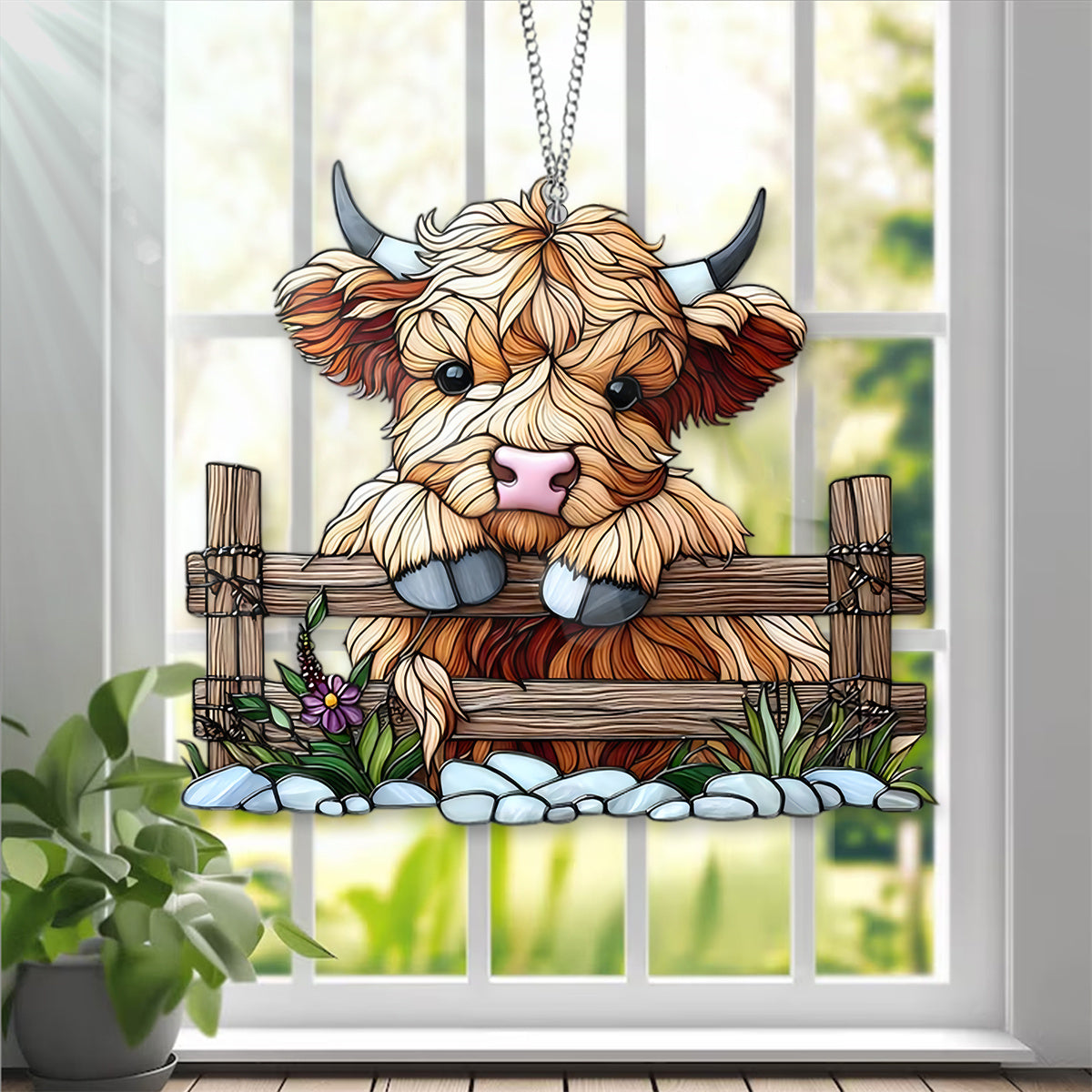 Acrylic Highland Cow Cute Window Hanging - Gift For Highland Cow Lover