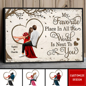 Personalized Favorite Place In The World Heart Couple Sitting Poster - Anniversary Gift For  Wife,Husband