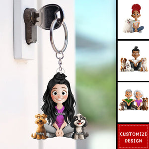 Personalized Cute Cartoon Couple And Dogs Acrylic Keychain-Gift For Dog Lovers, Couple