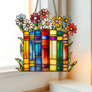 Library Books Window Hanging Suncatcher Ornament - Gift For Book Lovers