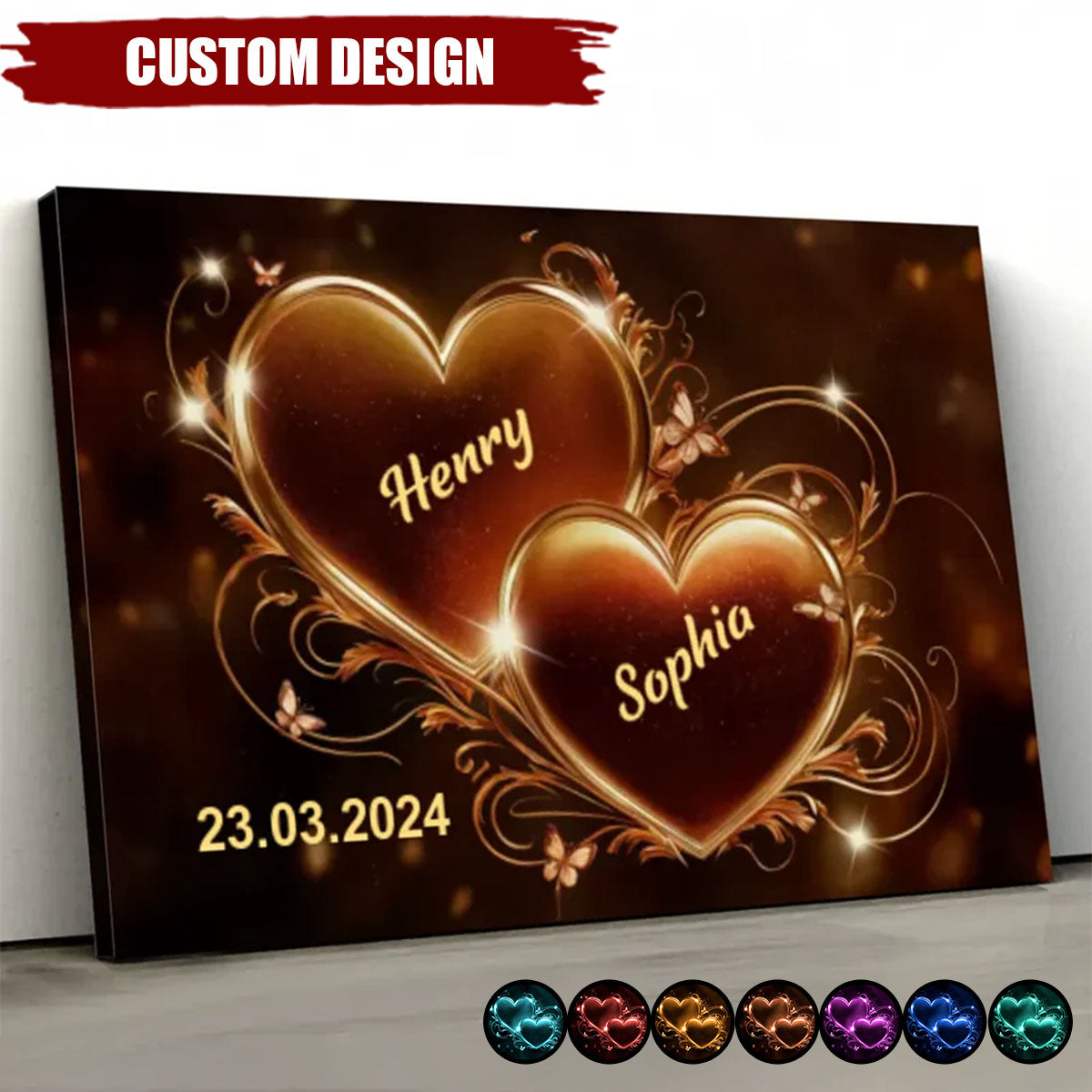 Double Heart Personalized Couple Poster, Anniversary Gift for Couple