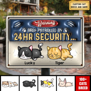 Warning Area Patrolled By Cute Sleeping Cats Personalized 3D Inflated Metal Sign, Gift for Cat Mom, Cat Dad, Cat Lovers