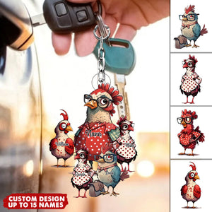 Personalized Nana/Mom Chick WIth Little Kids Acrylic Keychain-Gift For Mother's day