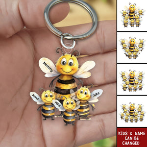 Personalized Bee Mama With Little Kids Acrylic Keychain - Gift For Mom, Grandma