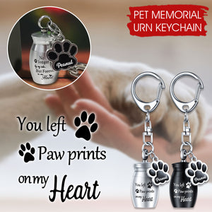 Pet Memorial Ashes Urn With Paw Print Charm Personalized Keychain, Sympathy Gifts For Pet Lovers