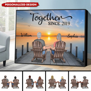 Back View Couple Sitting On The Lake Dock-Personalized Poster-Heartfelt Gift For Couple