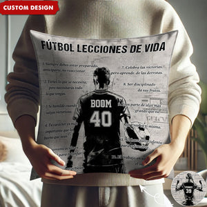 Almohada personalizada con lecciones de vida sobre fútbol - regalo para los amantes del fútbol