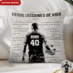 Almohada personalizada con lecciones de vida sobre fútbol - regalo para los amantes del fútbol