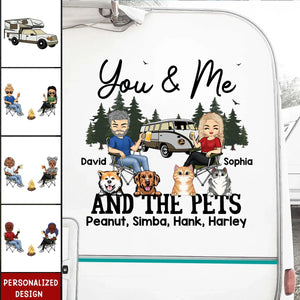 Camping Partners & The Dogs For Life Doll Couple Sitting-Personalized RV Decal-Gift For Camping Lovers