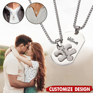 Personalized Puzzle Matching Necklace - Jewelry Gift for Couples