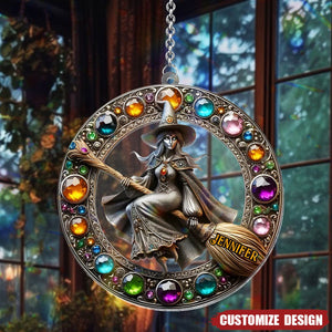 Personalized Witch Window Hanging Flat Suncatcher Ornament, Halloween Gift