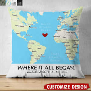 Where It All Began - Map Personalized Couple Pillow - Gift For Husband,Wife,Anniversary