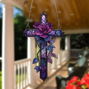 Purple Rose Cross Suncatcher-Gift for Family and Best Friends