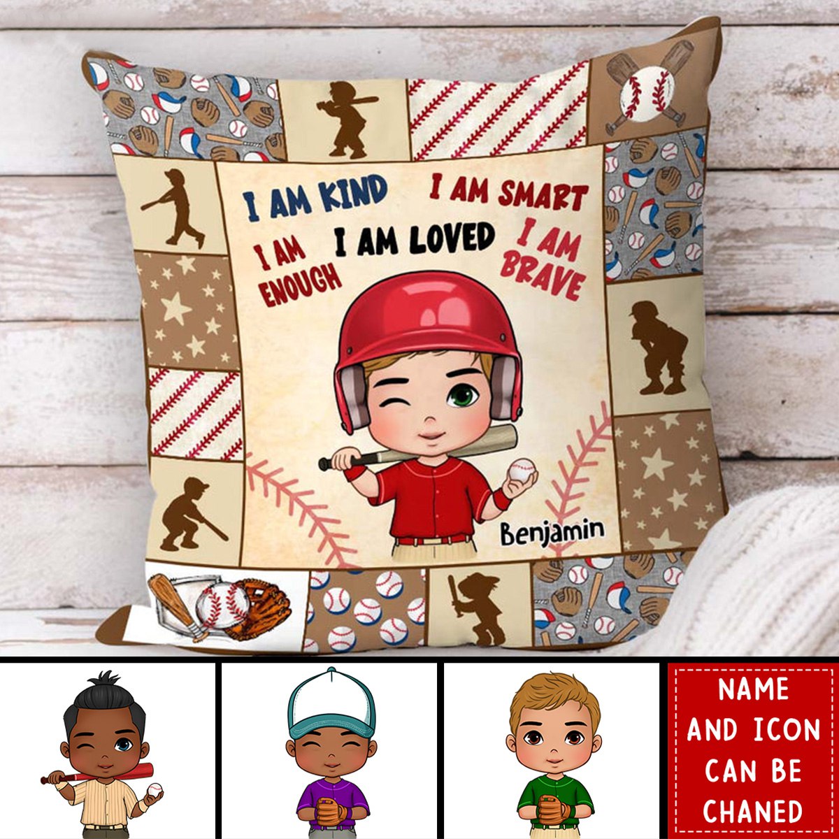 Personalized Gift For Grandson Baseball I Am Kind Kids Pillow