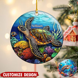 Personalized Sea Turtle Christmas Ceramic Ornament Gift For Turtle Lover-2024 New Release