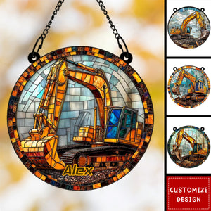 Excavator At Work Personalized Suncatcher Ornament