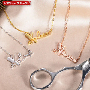 Dainty Stylish Scissor and Comb Minimalist Personalized Barber Necklace, Gift for Hairdresser