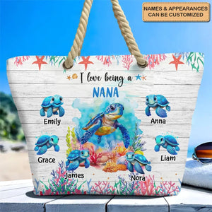 I Love Being A Grandma Turtle-Personalized Custom Beach Bag- Vacation Gift,Gift For Grandma,Family Members