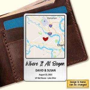 Our First Date - Personalized Map Stainless Wallet Card - Gift For Couple