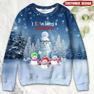 Christmas Blue Vibe Snowman Grandma Mom Colorful Kids Personalized Sweatshirt