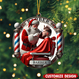 Personalized Barber Christmas Ornament with Santa Gift For Barbers-2024 New Release