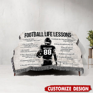 Personalized American Football Life Lesson Tapestry Woven Blanket - Gift For American Football Lovers