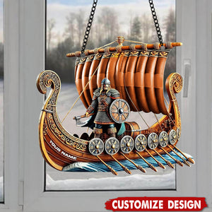 Personalized Viking Ship Suncatcher Ornament - Gift For History Enthusiasts