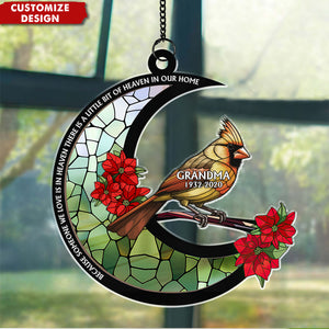 Personalized Memorial Cardinal Stained Glass Moon Sun Catcher Ornament