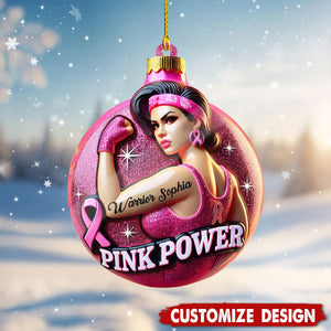 Personalized Pink Power Strong Beat Cancer Christmas Ornament Gift For Cancer Patients-2024 New Release